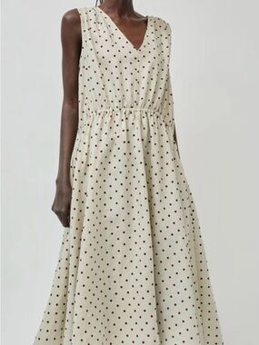 No. 6 Leigh Dress in Stone Dot Linen